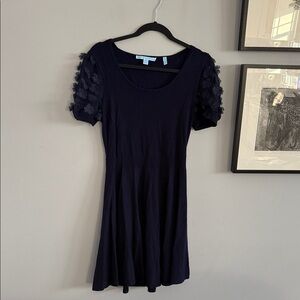 Draper James Navy Fleurette Sweater Dress with Floral Sleeves